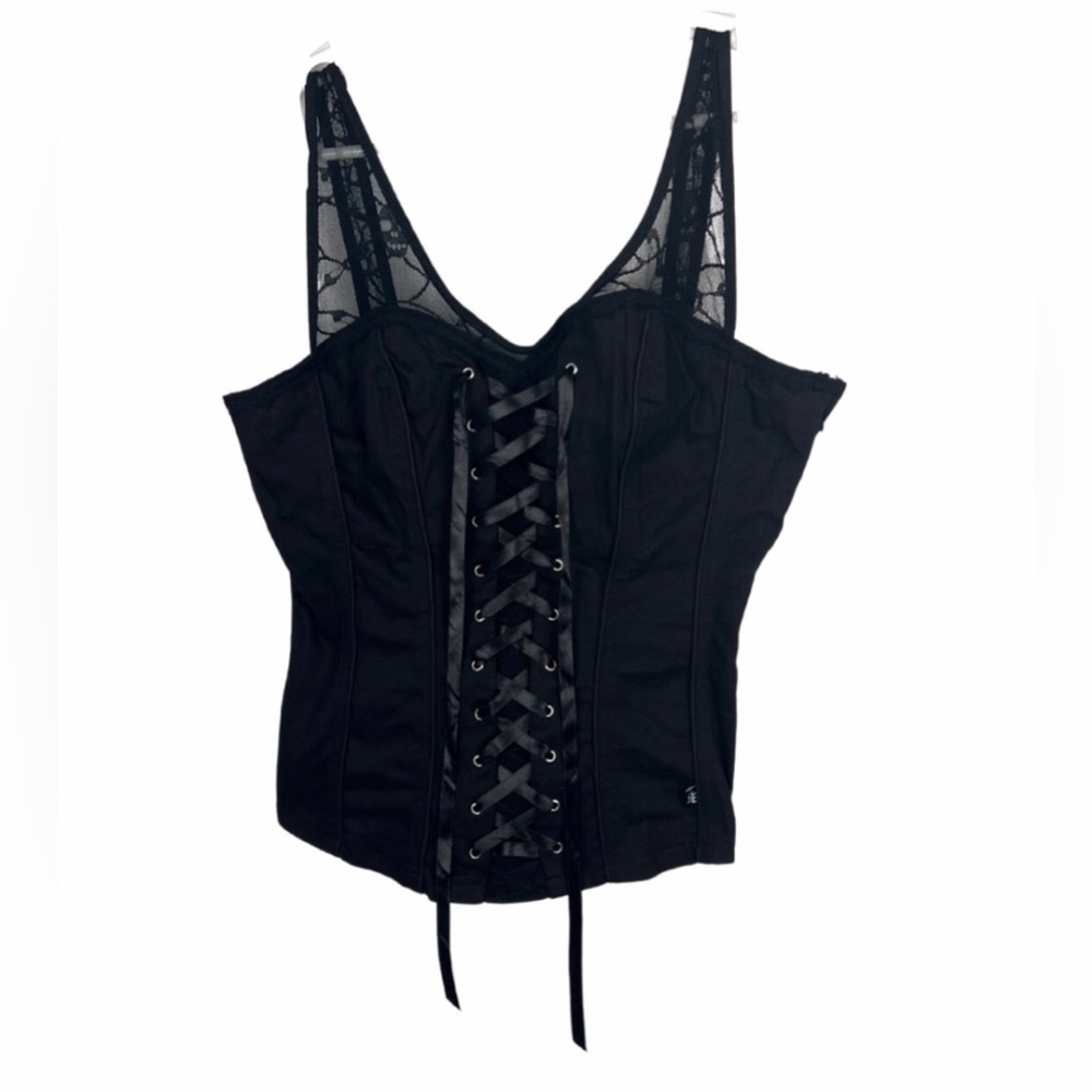 ROYAL BONES GOTH CORSET TOP SIDE ZIP LACE STRAPS GENTLY WORN XL